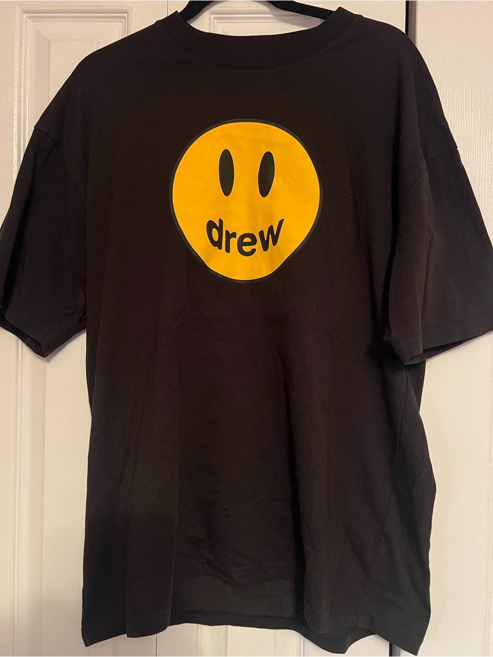 drew house Black Short Sleeve Tee with Yellow Smiley Logo
